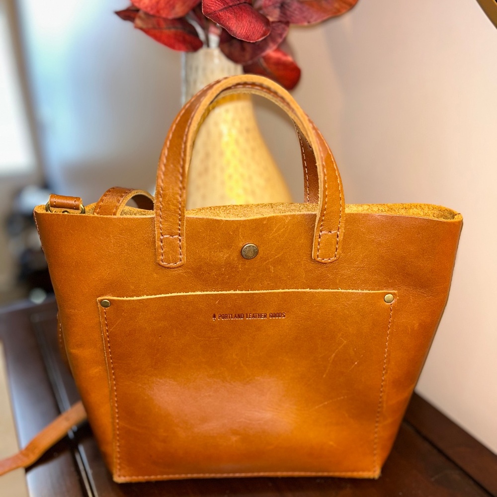 Portland Leather Goods mini crossbody tote - Honey